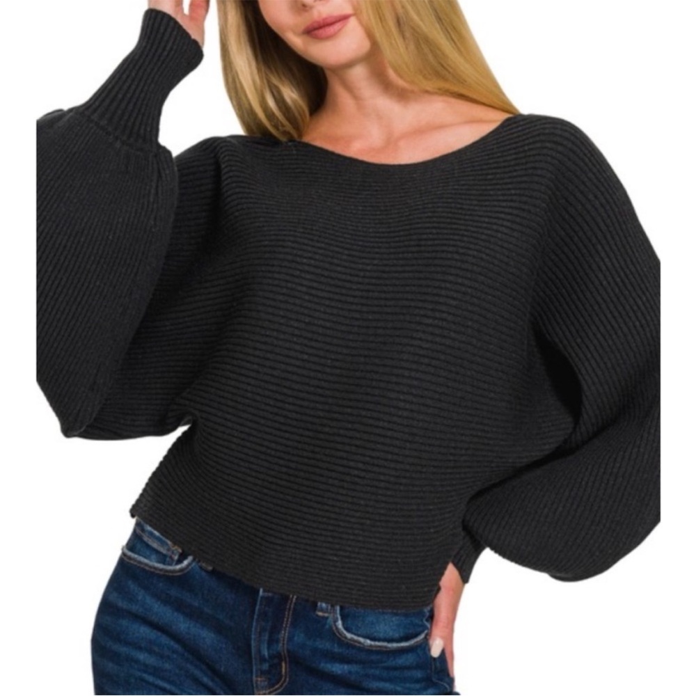 Zenana ribbed dolman sweater. S